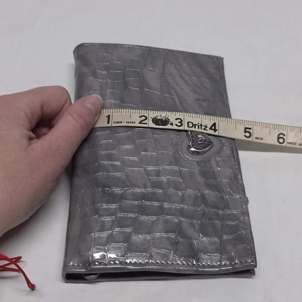 Brighton Bellissimo Heart Folio Wallet Gray Patent Leather Crocodile Embossed